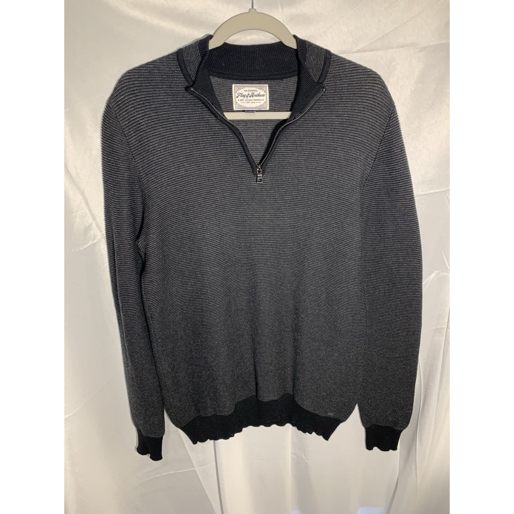 Flag & Anthem Grey charcoal Men's 1/4 Zip Mock Neck Cotton Sweater Med